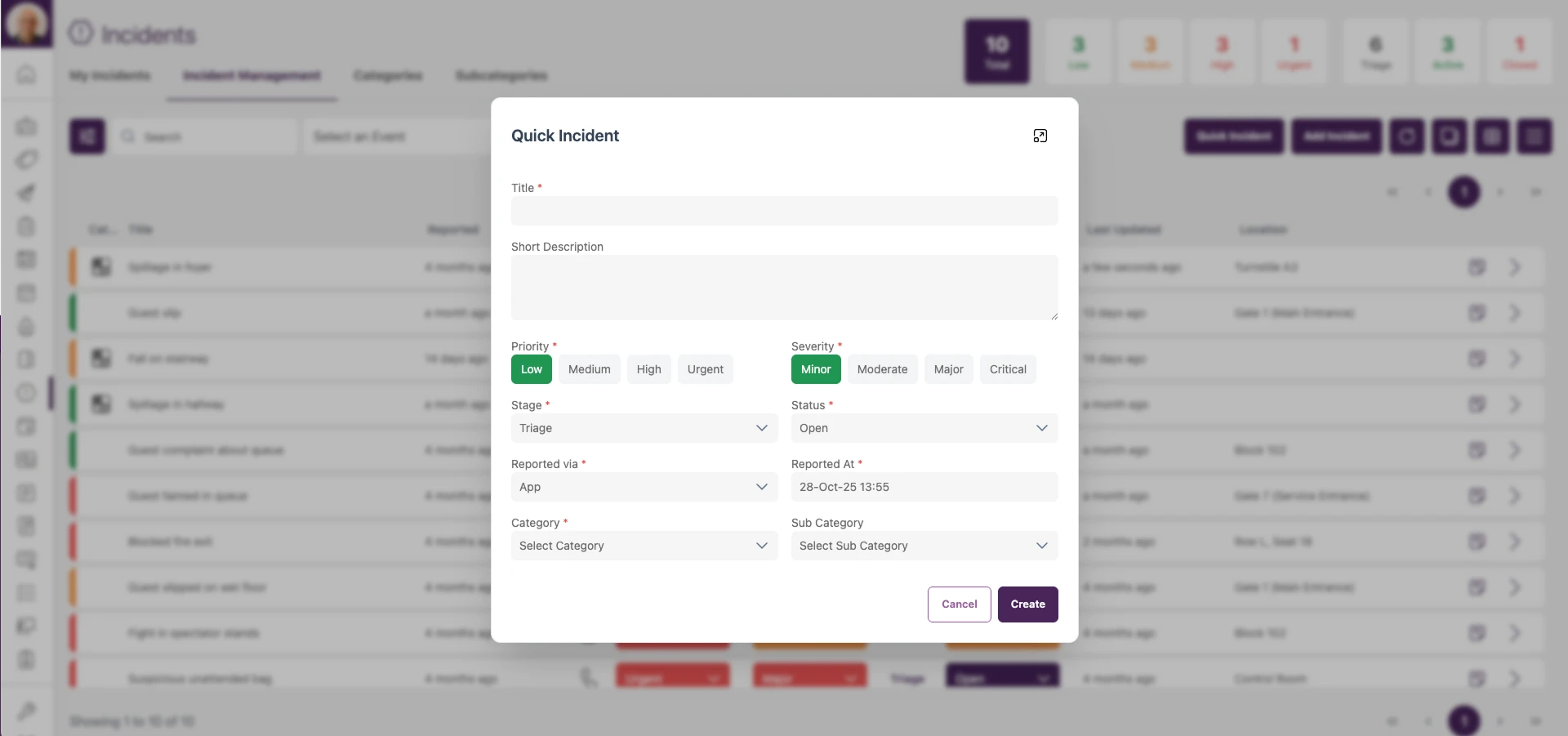 SWAPP incident management – detailed records