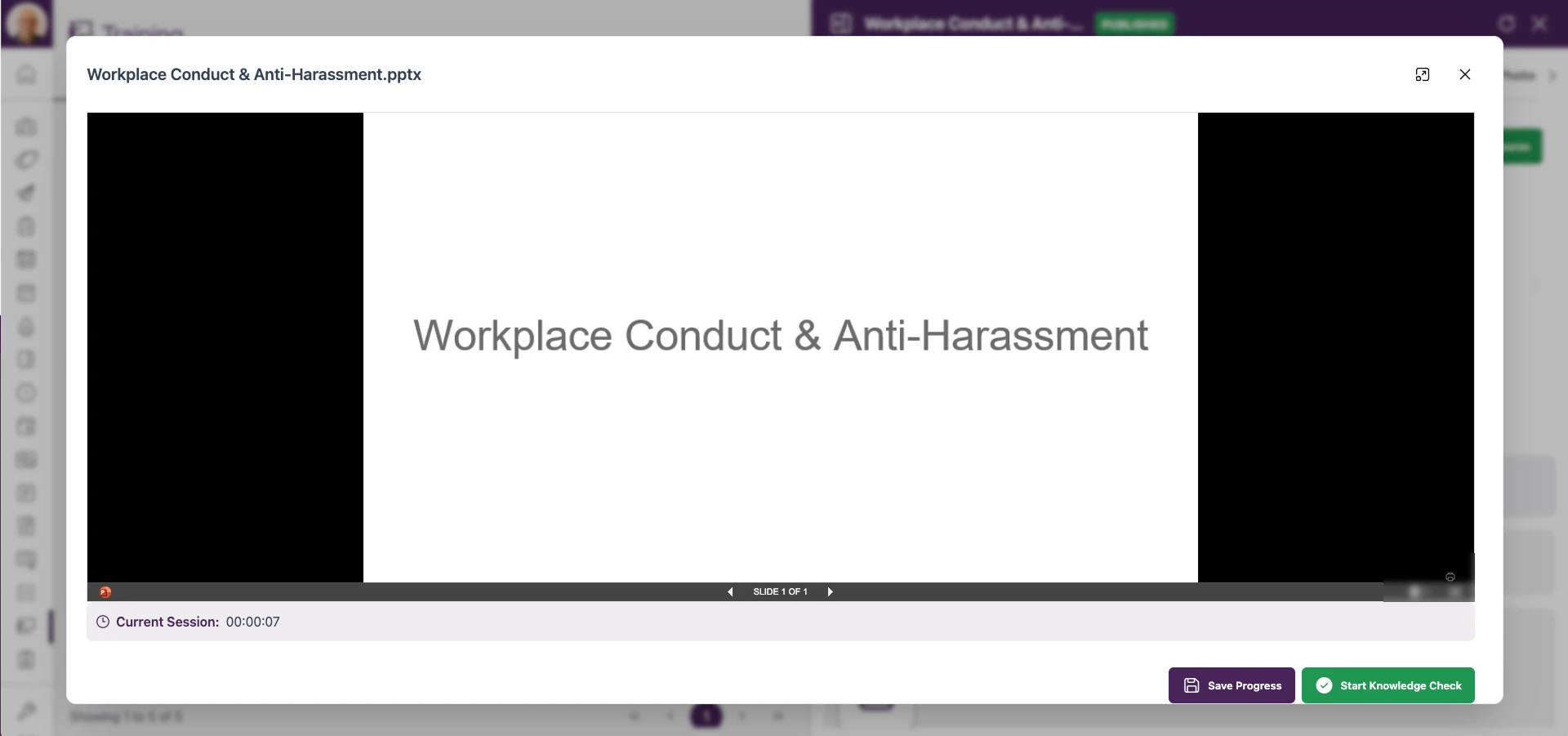 SWAPP training management – progress dashboards